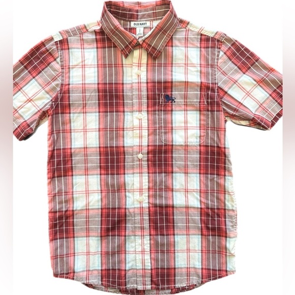 Old Navy Boys Plaid Short  Sleeve Button Down Shirt Size 10-12 - Picture 1 of 4